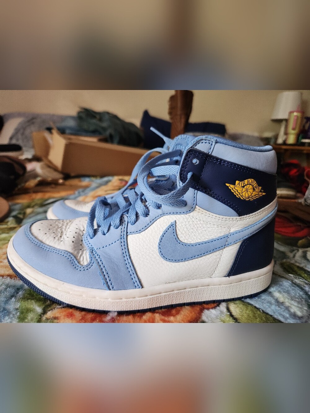 Jordan High-Top Sneakers in University Blue, Navy and White
